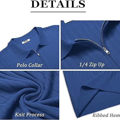 Zipper Polo Short Sleeve Royal blue
