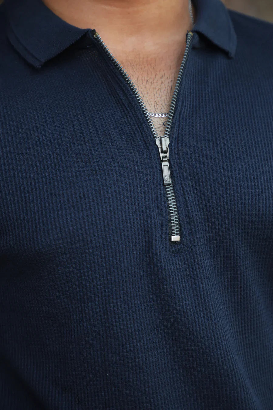Italian Zipper Polo-Shirt navy luxury