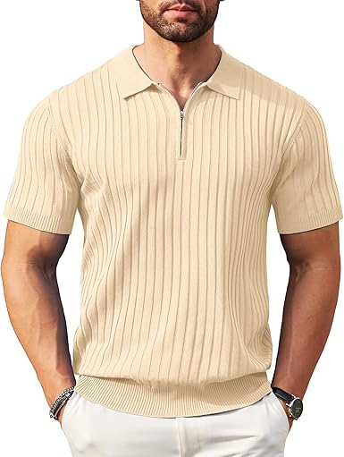 Zipper Polo Short Sleeve SAND CREAM