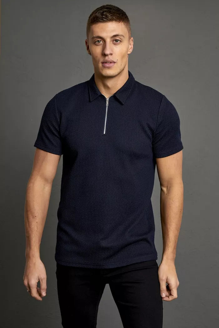 Italian Zipper Polo-Shirt navy luxury