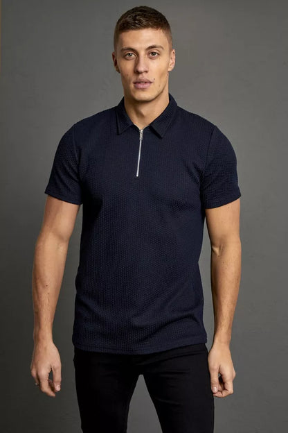 Italian Zipper Polo-Shirt navy luxury