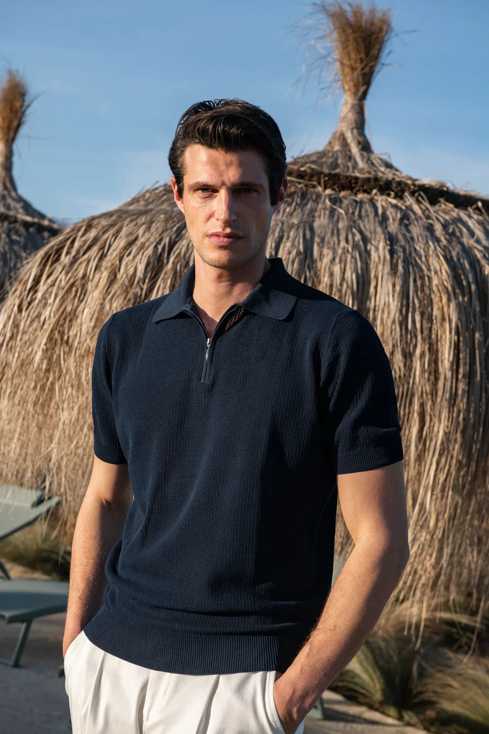 FRANCIS BLUE ZIPPER POLO-SHIRT